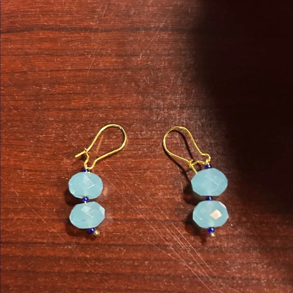 Elegant Gold and Blue Dangle Earrings - Picture 1 of 2